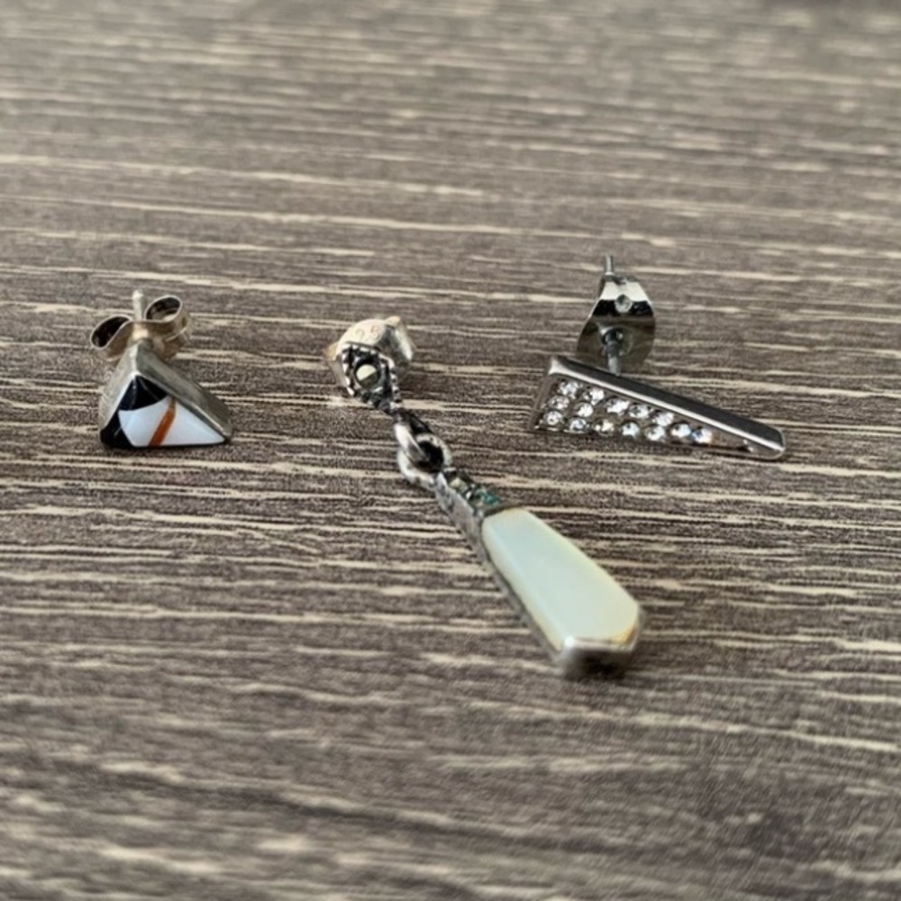 Earring Lot Sterling Silver 925 Rebecca Minkoff Hematite Triangle Stud